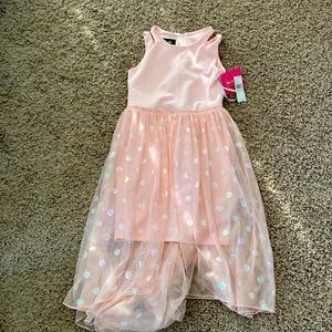 Pink with polka dots on the bottom, girls size 14 cute high low dress